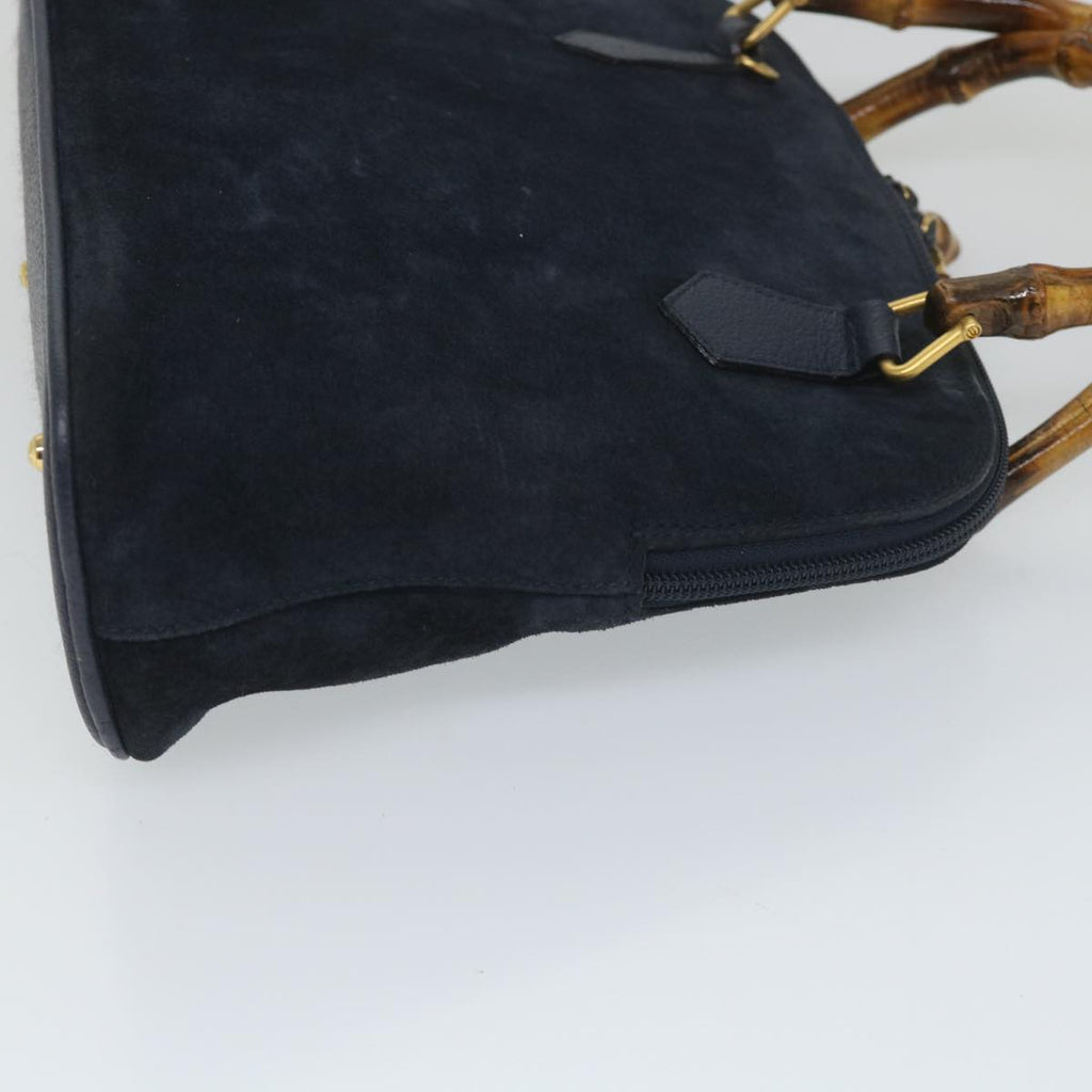 GUCCI Bamboo Shoulder Bag Suede 2way Navy 58084