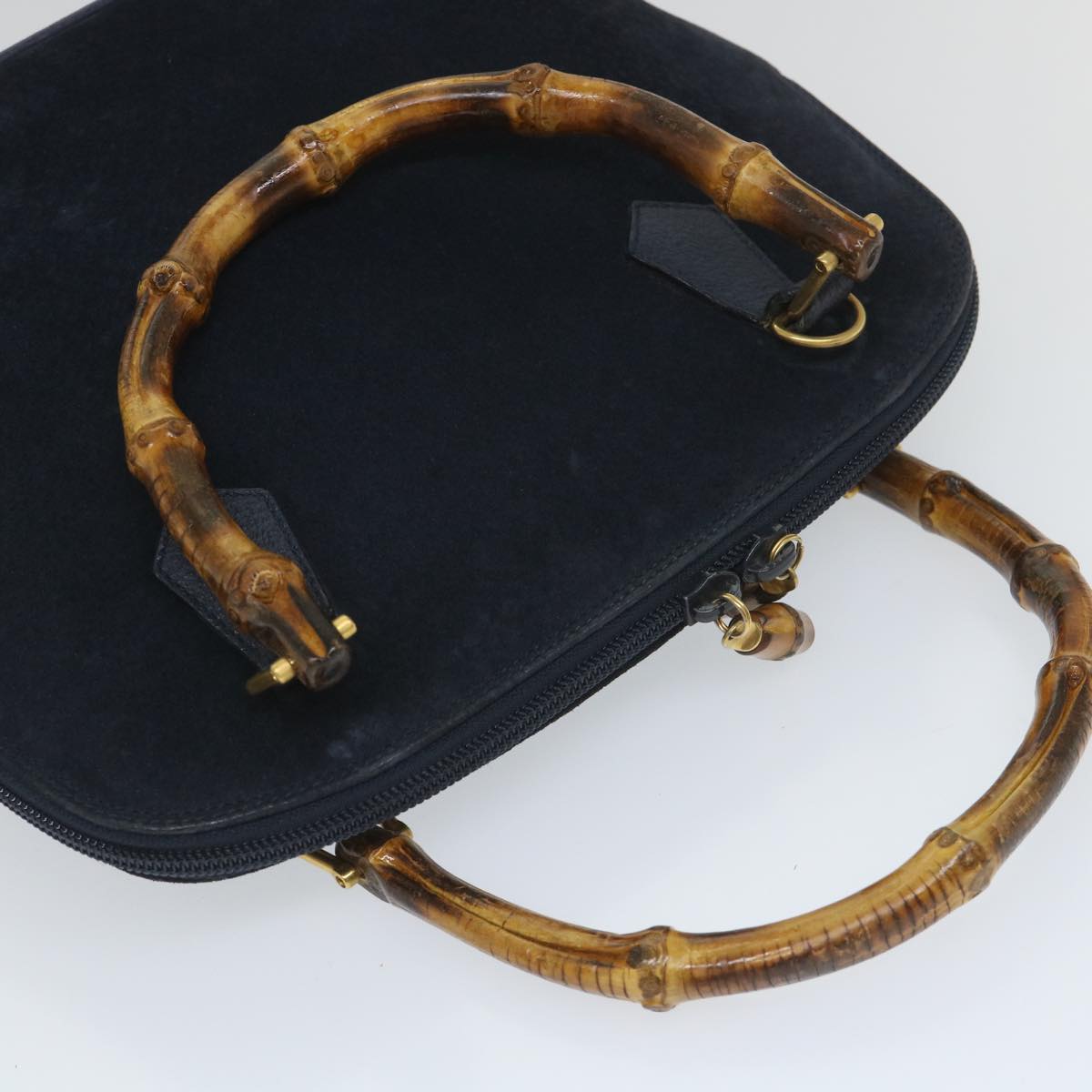 GUCCI Bamboo Shoulder Bag Suede 2way Navy 58084