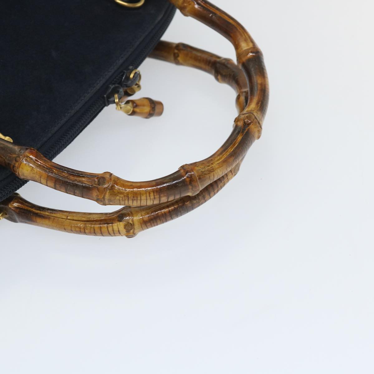 GUCCI Bamboo Shoulder Bag Suede 2way Navy 58084
