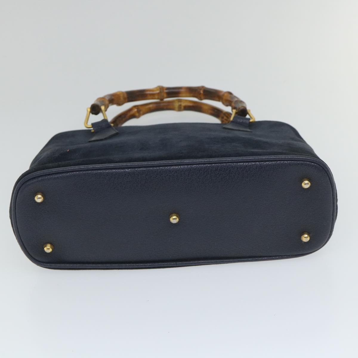GUCCI Bamboo Shoulder Bag Suede 2way Navy 58084