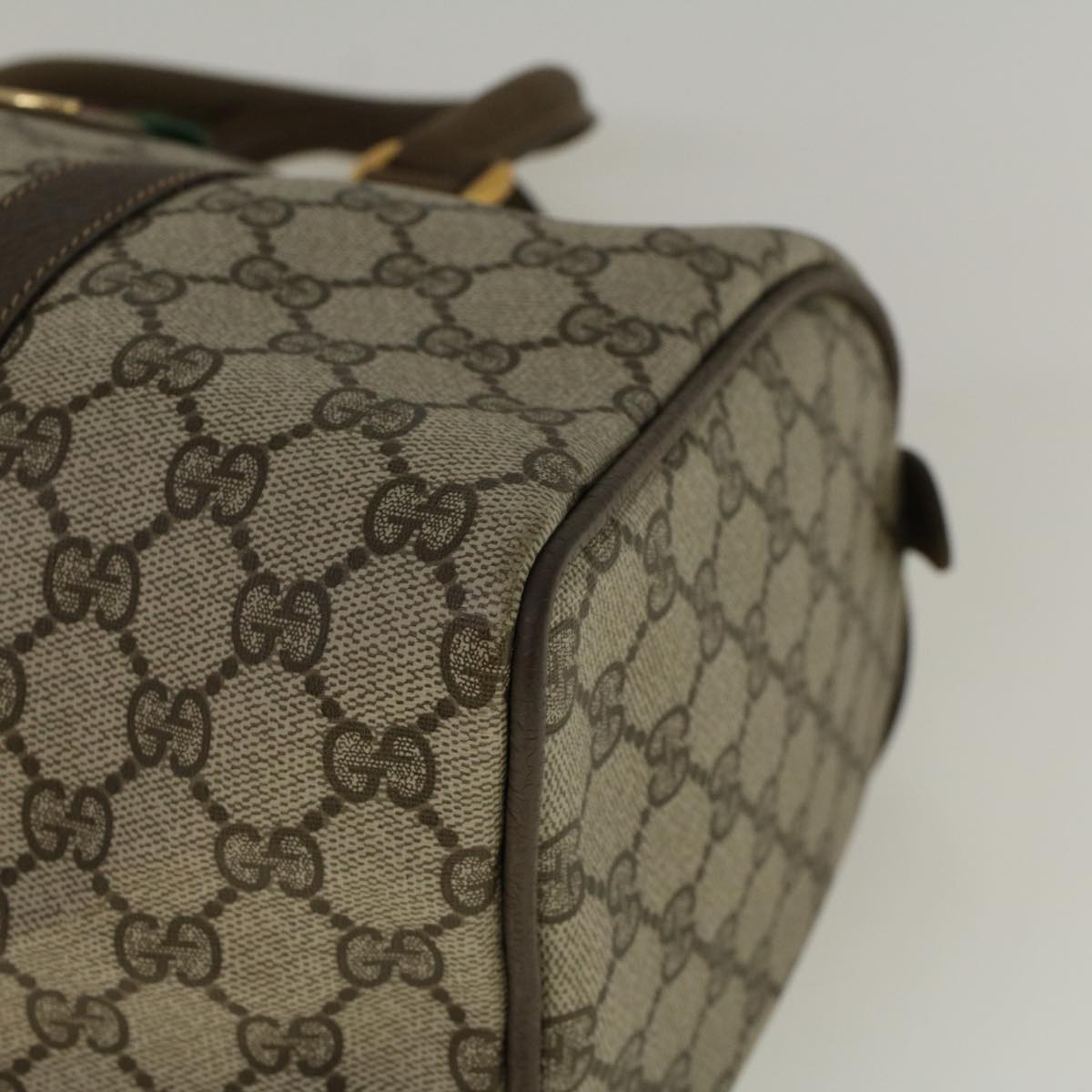 GUCCI GG Canvas Web Sherry Line Boston Bag PVC Leather Beige Green 58085