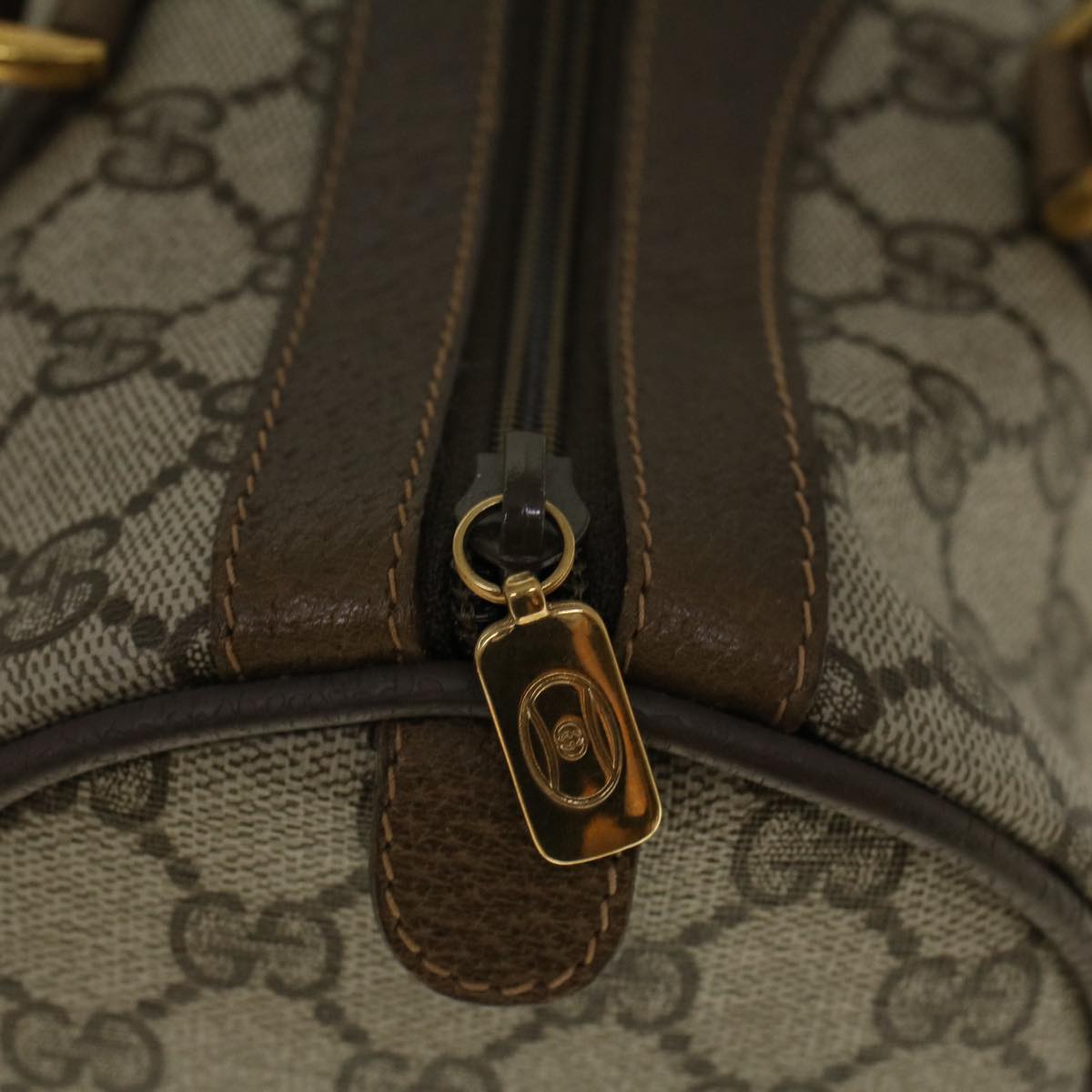 GUCCI GG Canvas Web Sherry Line Boston Bag PVC Leather Beige Green 58085