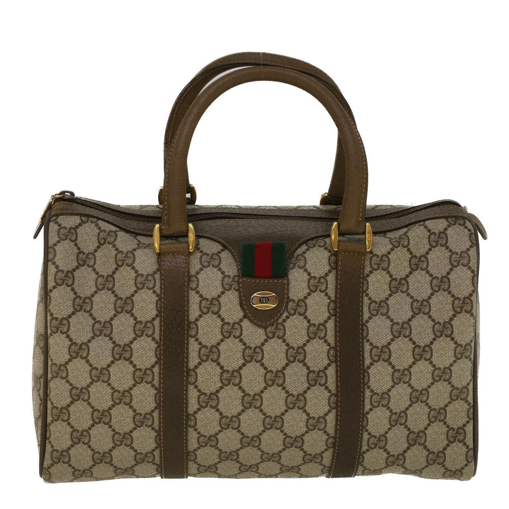 GUCCI GG Canvas Web Sherry Line Boston Bag PVC Leather Beige Green 58085