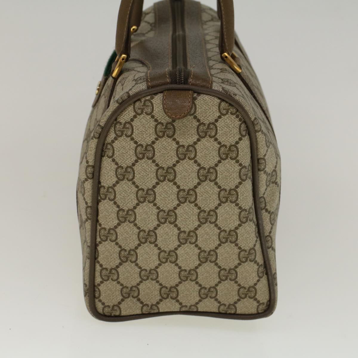 GUCCI GG Canvas Web Sherry Line Boston Bag PVC Leather Beige Green 58085