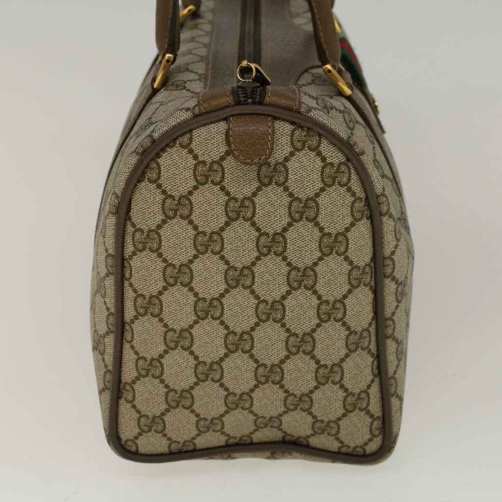 GUCCI GG Canvas Web Sherry Line Boston Bag PVC Leather Beige Green 58085