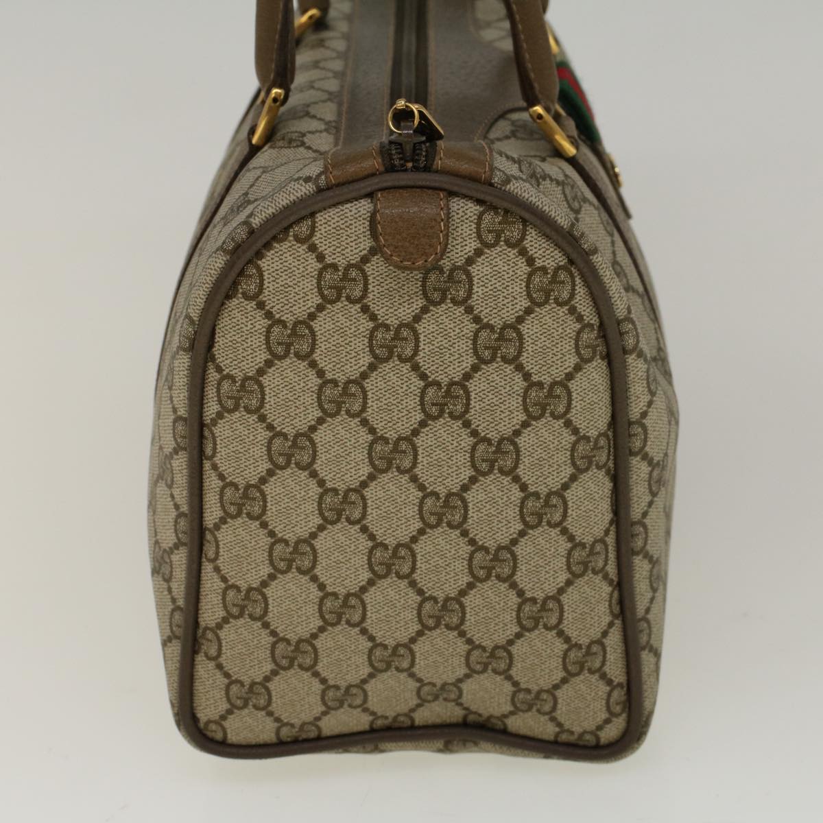 GUCCI GG Canvas Web Sherry Line Boston Bag PVC Leather Beige Green 58085