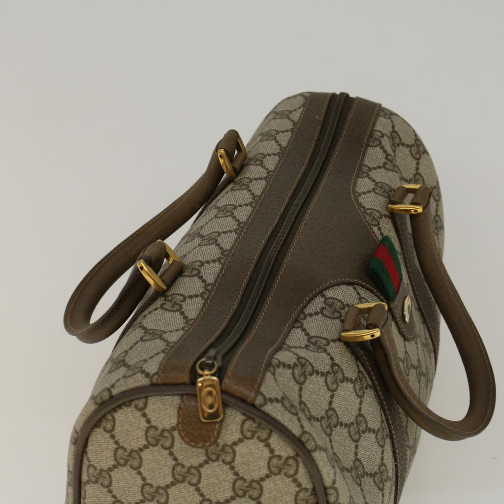 GUCCI GG Canvas Web Sherry Line Boston Bag PVC Leather Beige Green 58085