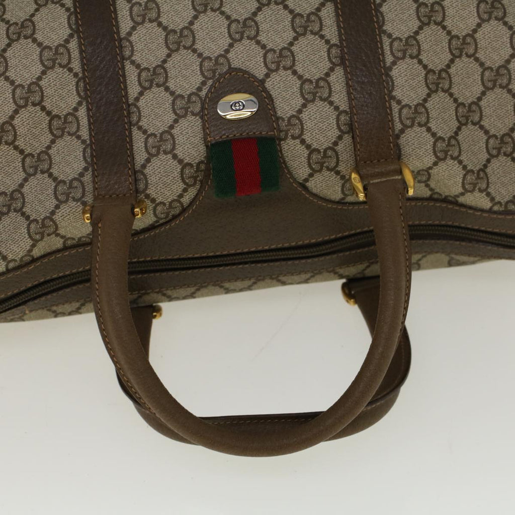 GUCCI GG Canvas Web Sherry Line Boston Bag PVC Leather Beige Green 58085