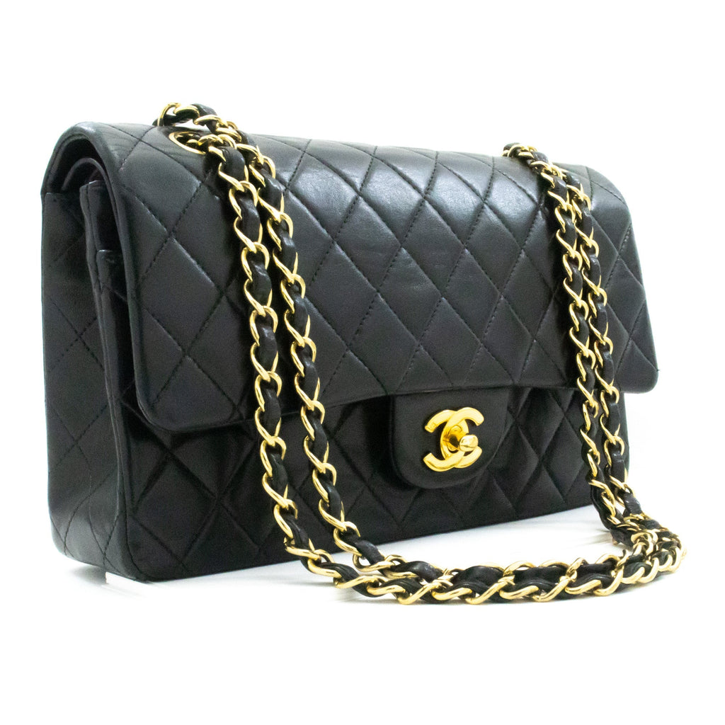 CHANEL Classic Double Flap Medium Chain Shoulder Bag Black Lamb k61