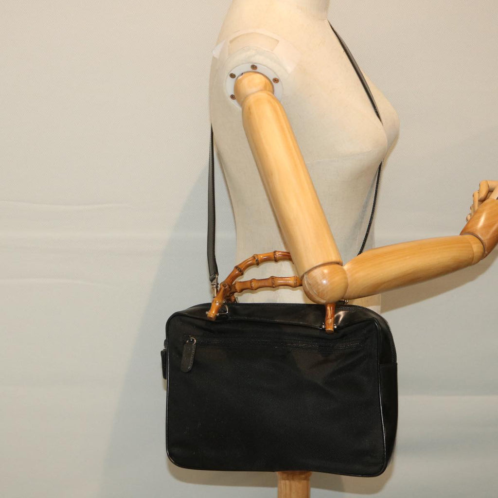 GUCCI Bamboo Shoulder Bag Nylon Enamel 2way Black 58103