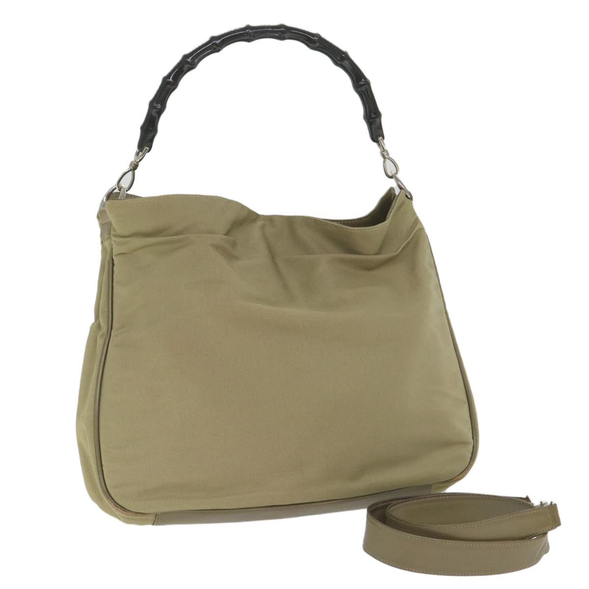 GUCCI Bamboo Shoulder Bag Nylon 2way Beige 001 1577 3754 58189