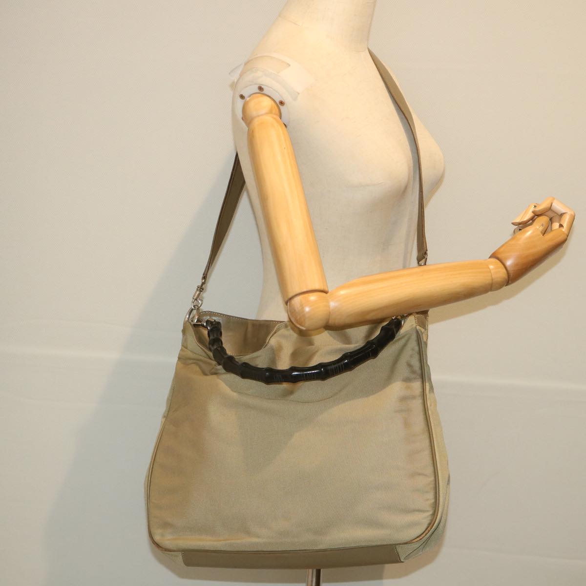 GUCCI Bamboo Shoulder Bag Nylon 2way Beige 001 1577 3754 58189