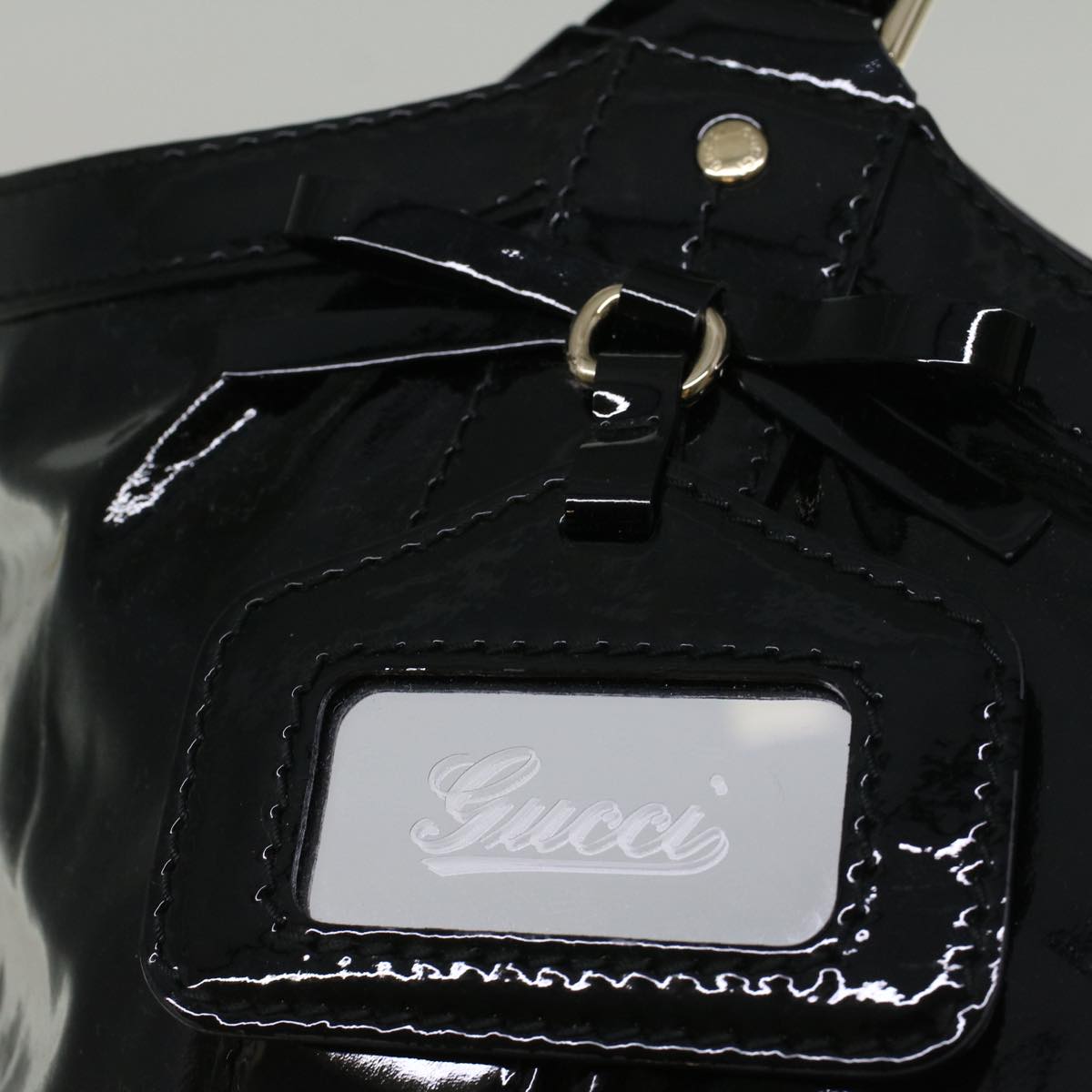 GUCCI Hand Bag Enamel Black 203521 58190