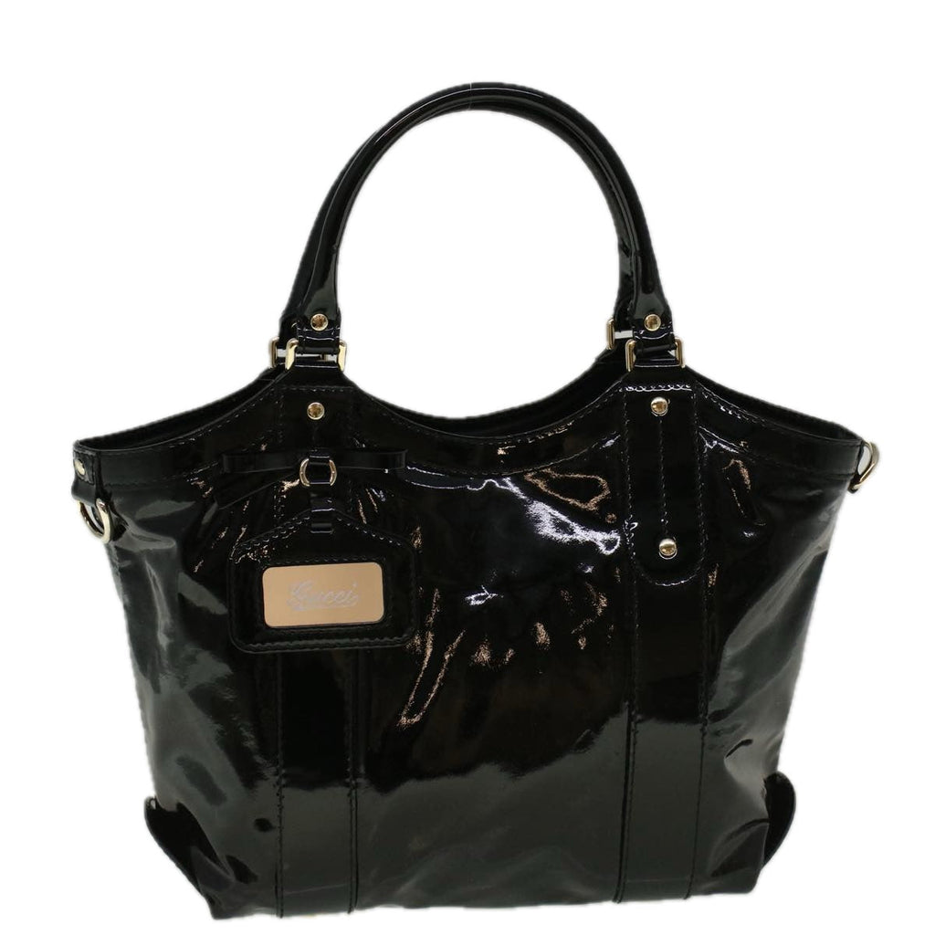 GUCCI Hand Bag Enamel Black 203521 58190
