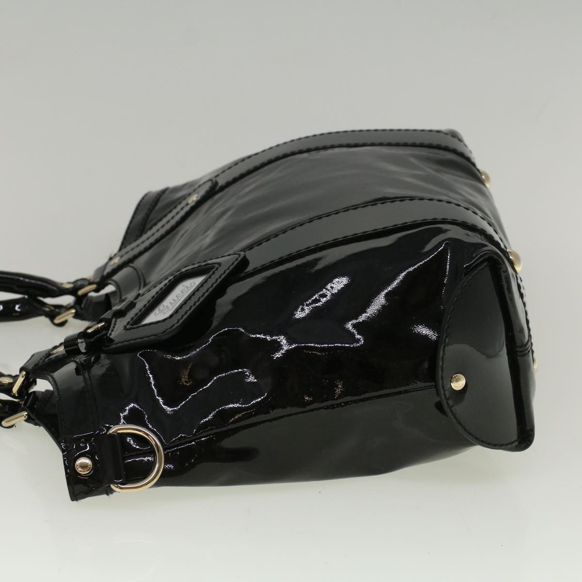 GUCCI Hand Bag Enamel Black 203521 58190