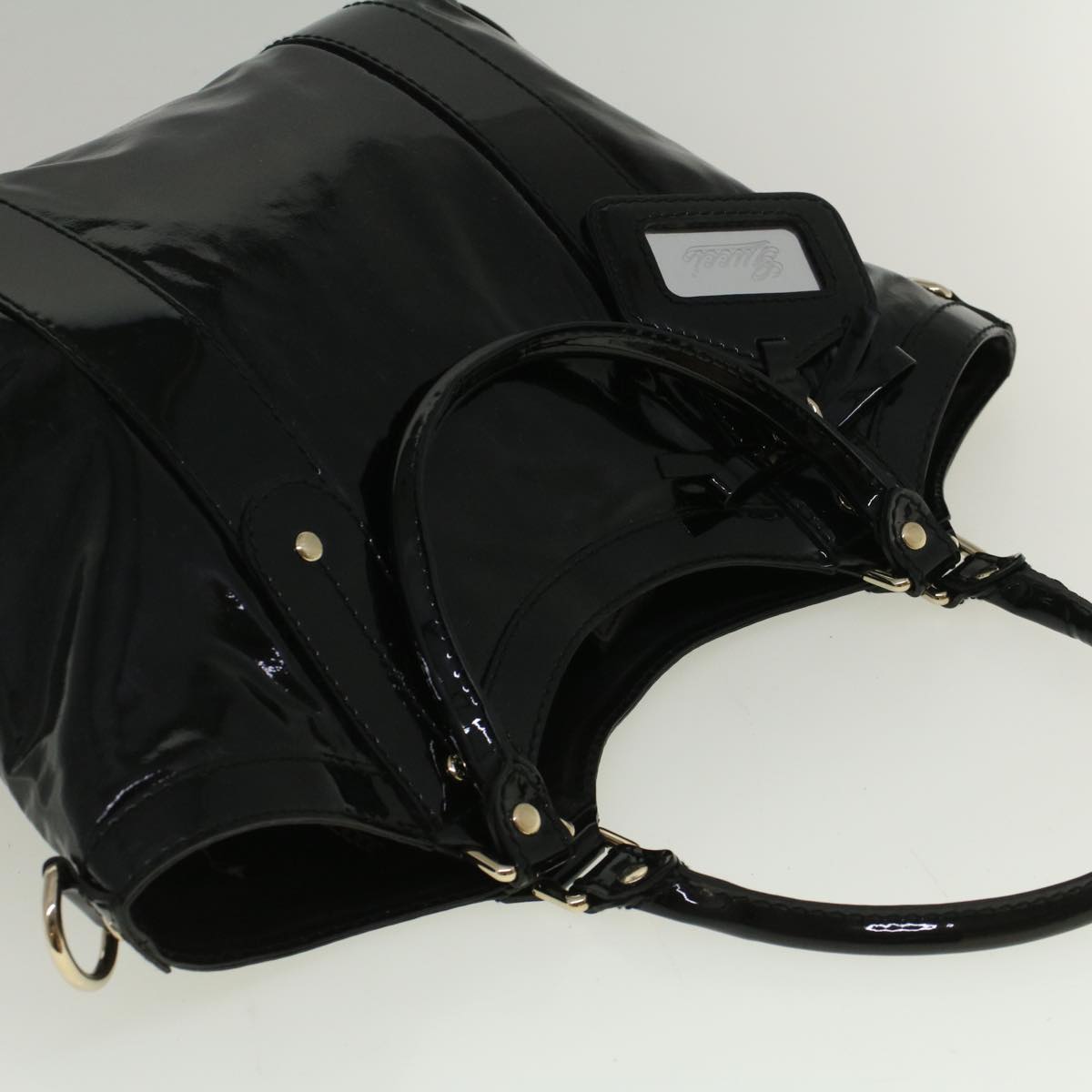 GUCCI Hand Bag Enamel Black 203521 58190