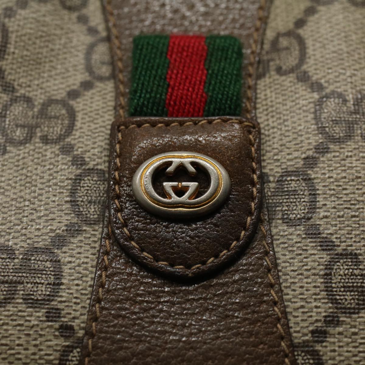 GUCCI GG Supreme Web Sherry Line Clutch Bag Beige Red Green 89 01 034 58199