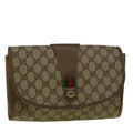 GUCCI GG Canvas Web Sherry Line Clutch Bag PVC Leather Beige Green 58276