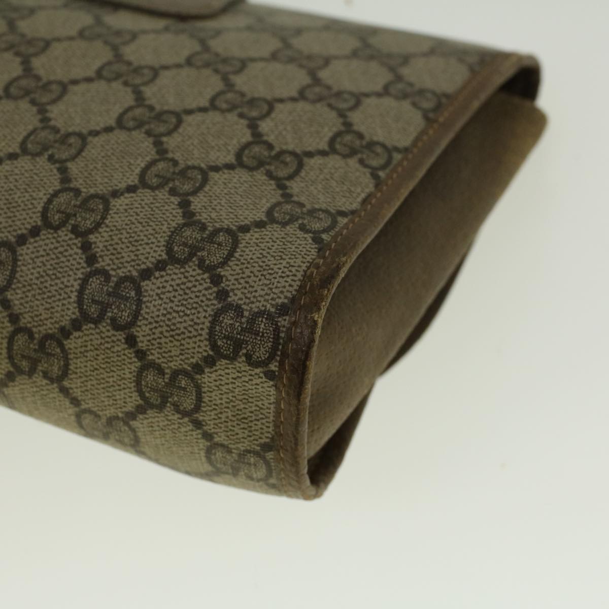 GUCCI GG Canvas Web Sherry Line Clutch Bag PVC Leather Beige Green 58276