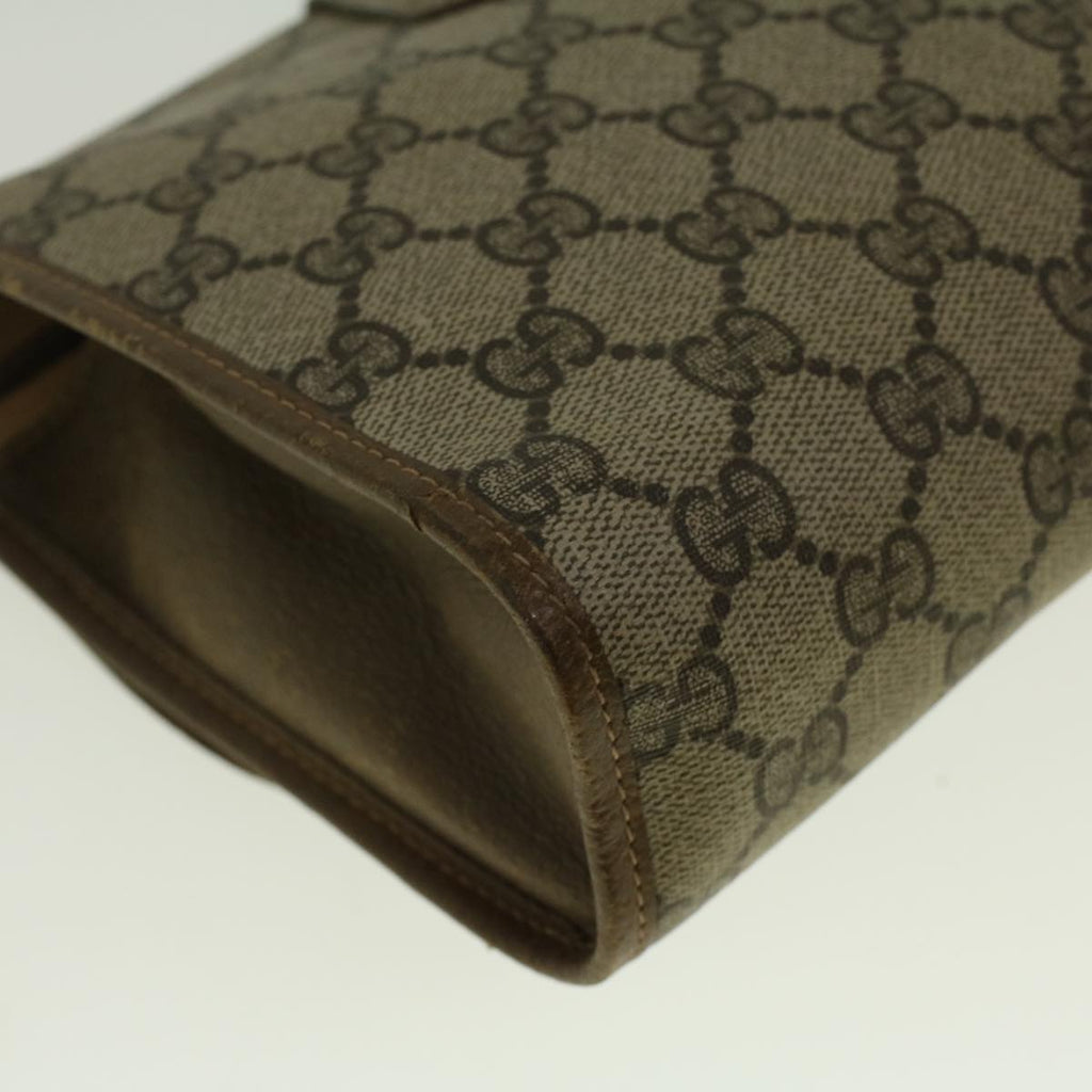 GUCCI GG Canvas Web Sherry Line Clutch Bag PVC Leather Beige Green 58276