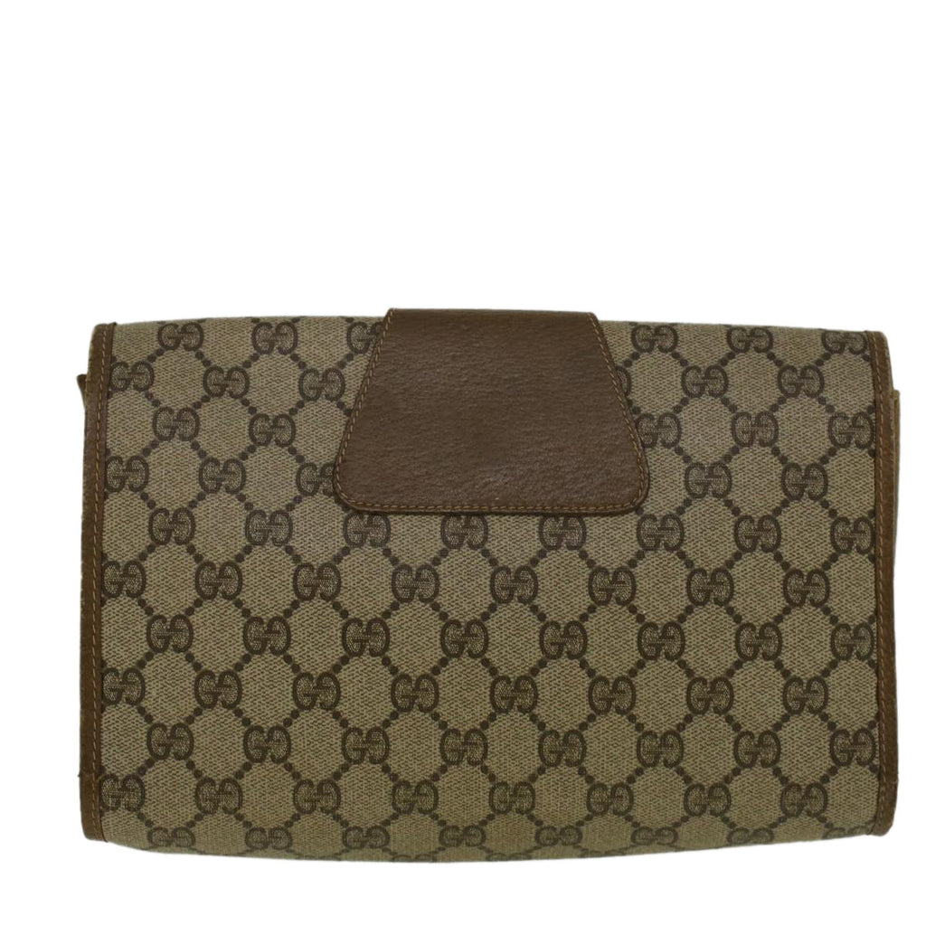 GUCCI GG Canvas Web Sherry Line Clutch Bag PVC Leather Beige Green 58276