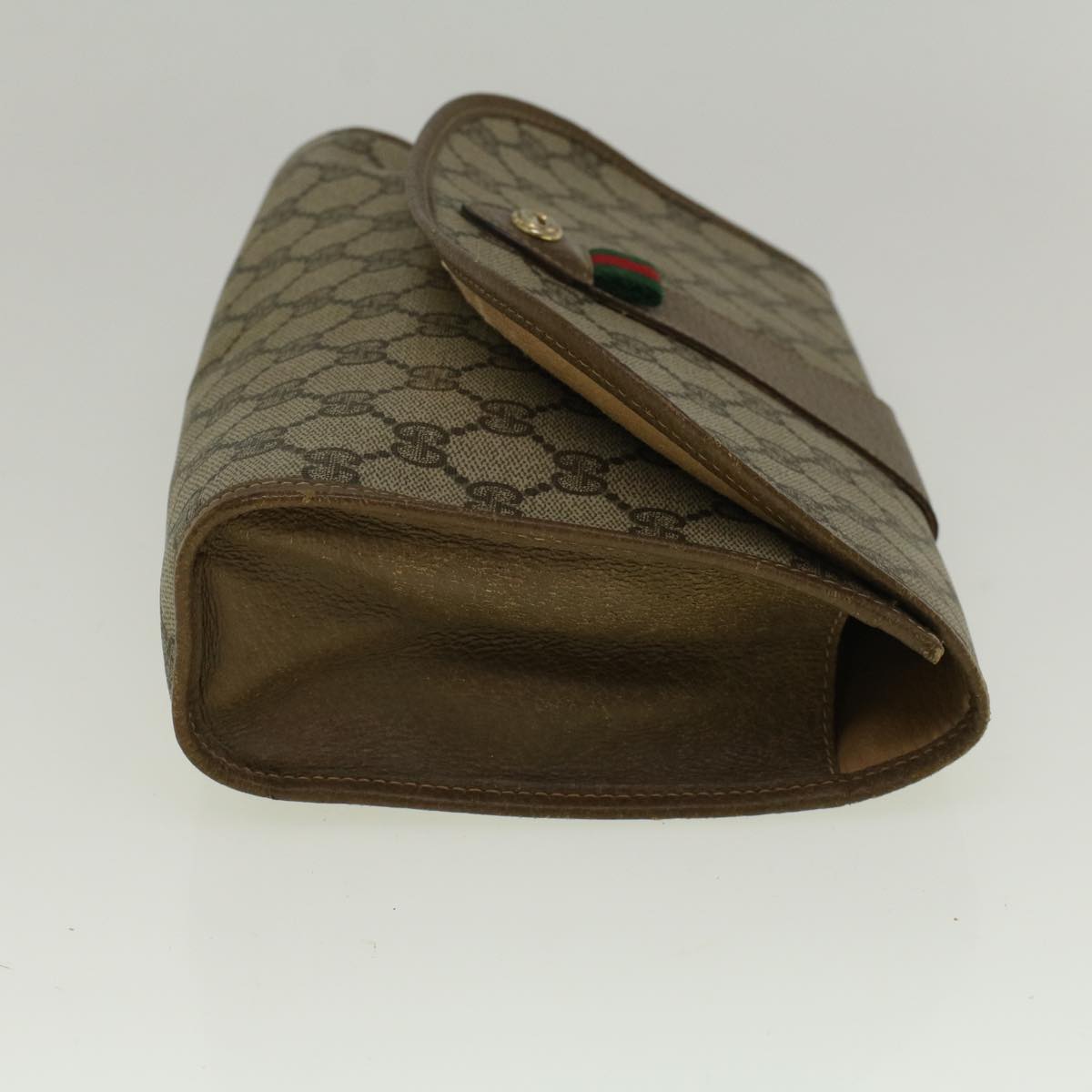 GUCCI GG Canvas Web Sherry Line Clutch Bag PVC Leather Beige Green 58276