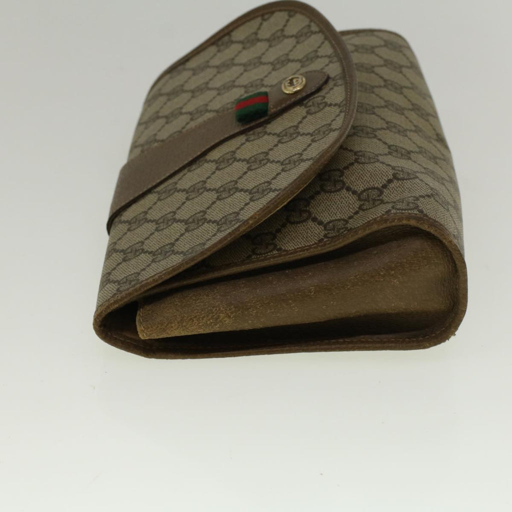 GUCCI GG Canvas Web Sherry Line Clutch Bag PVC Leather Beige Green 58276