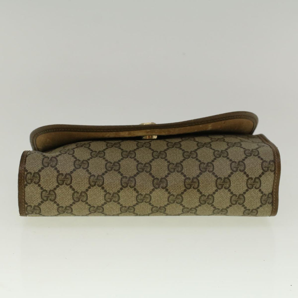 GUCCI GG Canvas Web Sherry Line Clutch Bag PVC Leather Beige Green 58276