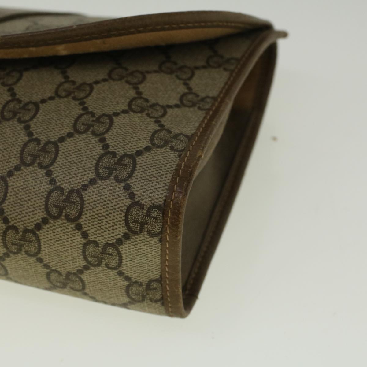 GUCCI GG Canvas Web Sherry Line Clutch Bag PVC Leather Beige Green 58276