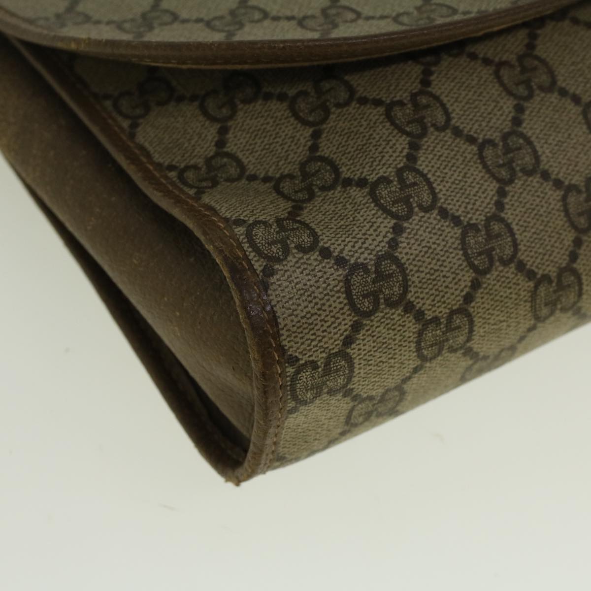 GUCCI GG Canvas Web Sherry Line Clutch Bag PVC Leather Beige Green 58276
