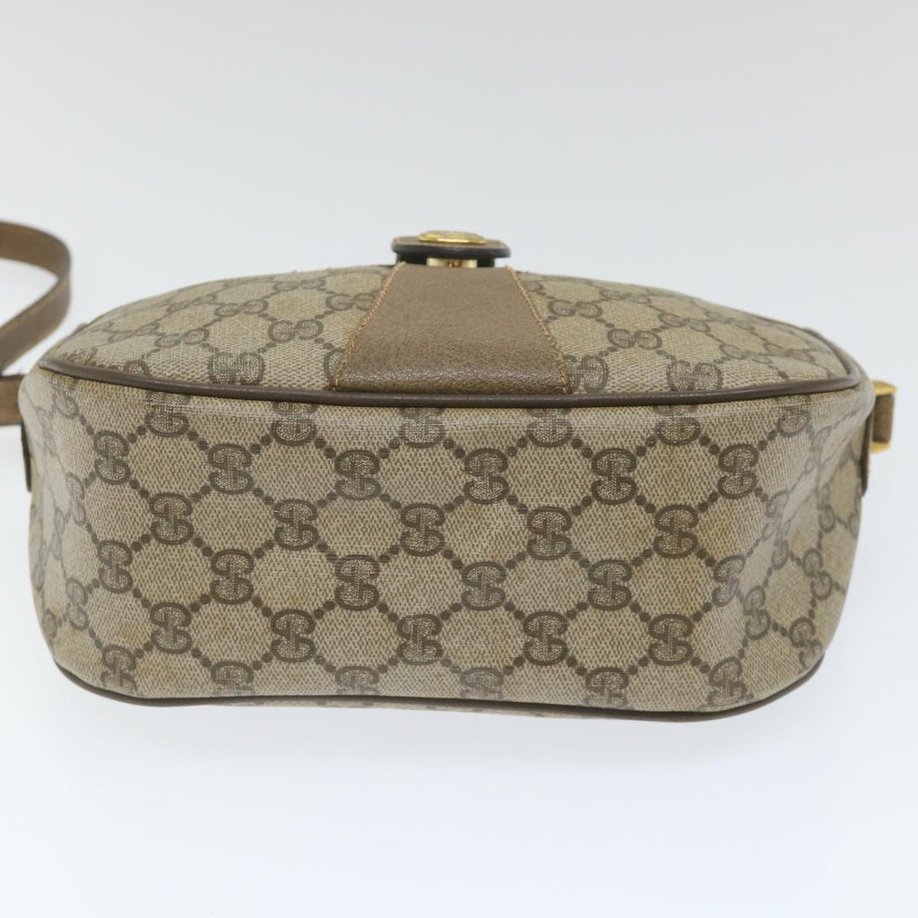 GUCCI GG Canvas Web Sherry Line Shoulder Bag PVC Leather Beige Green 58277