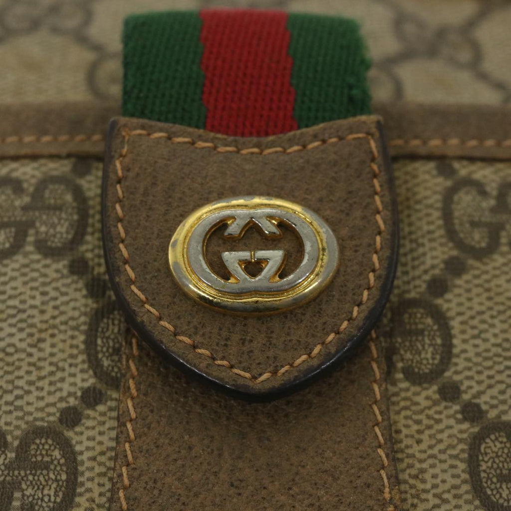 GUCCI GG Canvas Web Sherry Line Shoulder Bag PVC Leather Beige Green 58277