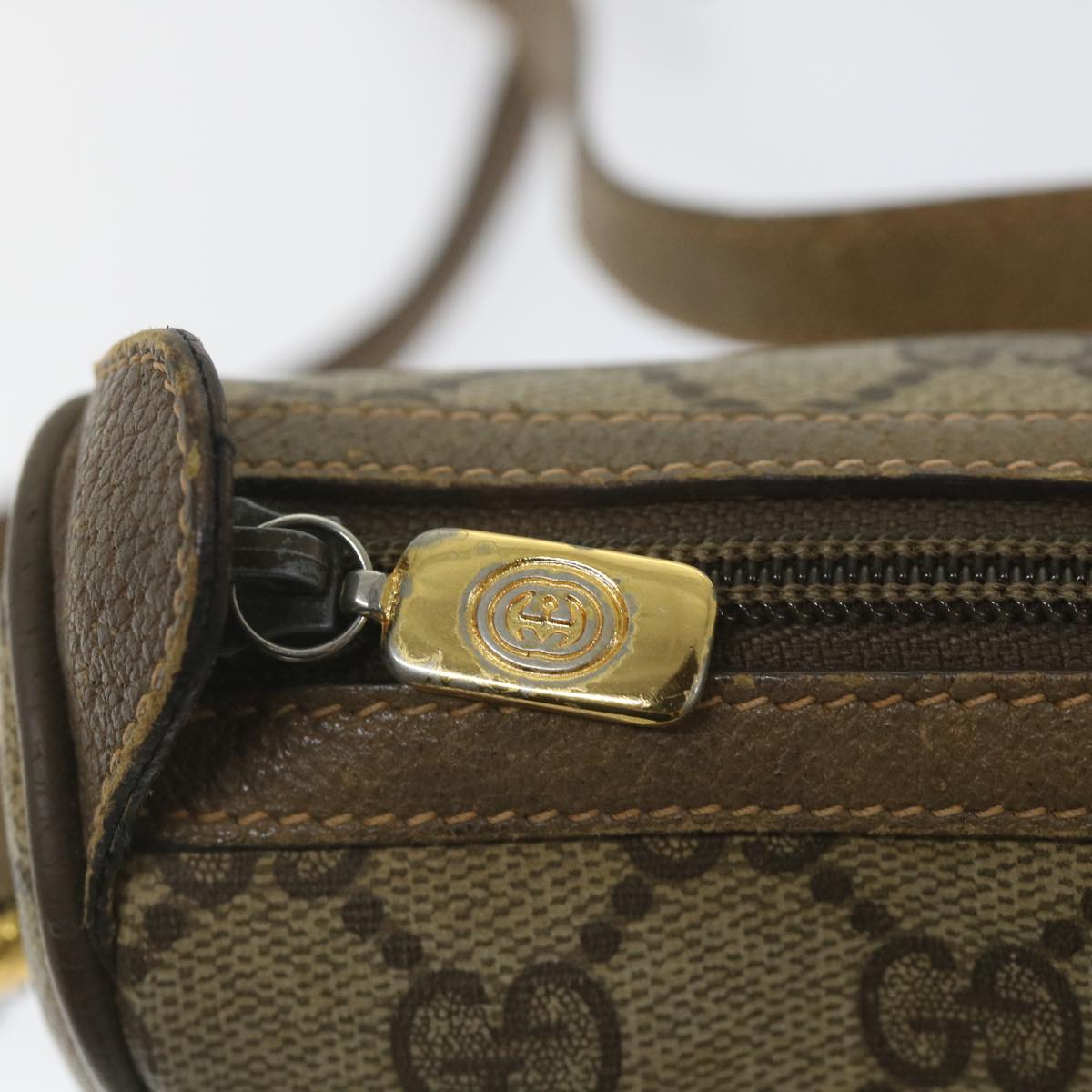 GUCCI GG Canvas Web Sherry Line Shoulder Bag PVC Leather Beige Green 58277