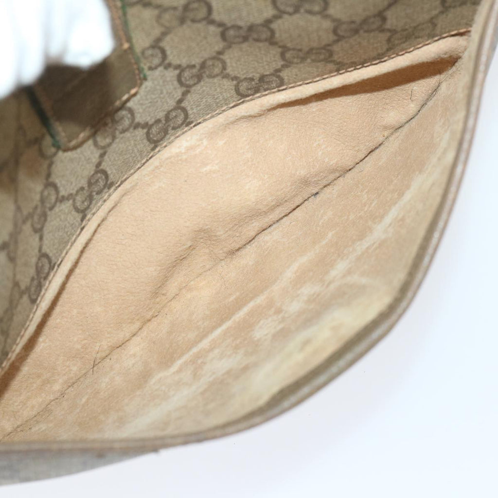 GUCCI GG Canvas Web Sherry Line Shoulder Bag PVC Leather Beige Green 58277