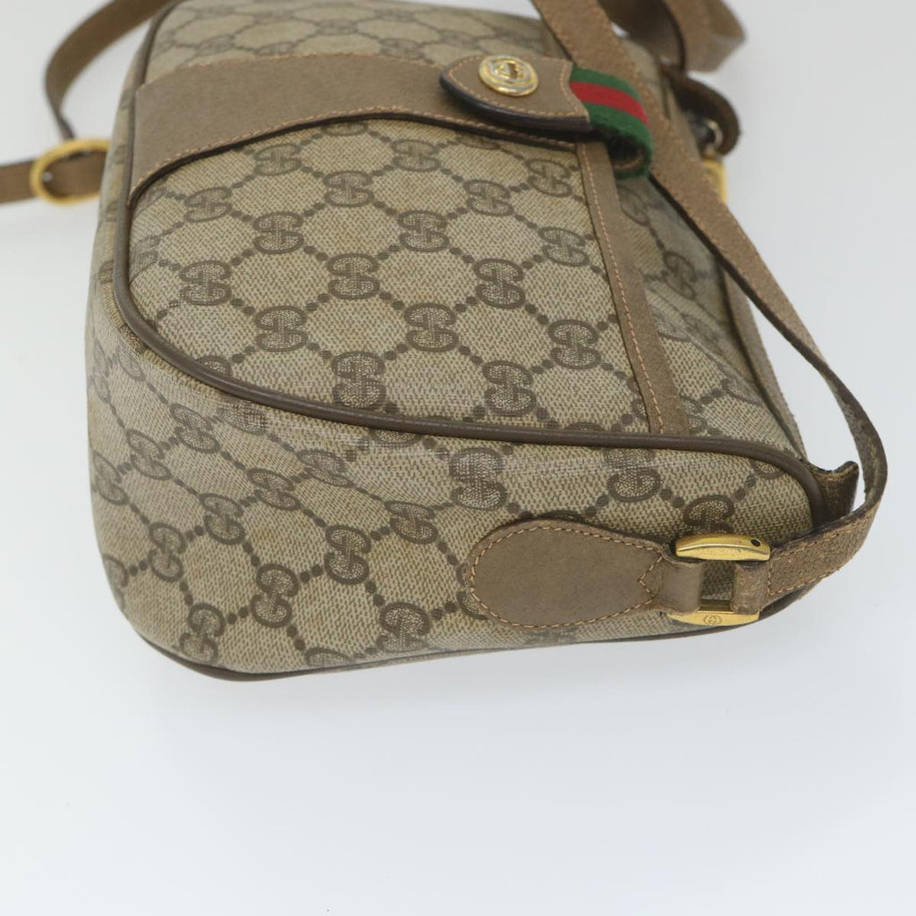 GUCCI GG Canvas Web Sherry Line Shoulder Bag PVC Leather Beige Green 58277