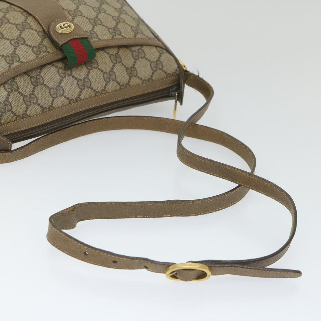 GUCCI GG Canvas Web Sherry Line Shoulder Bag PVC Leather Beige Green 58277