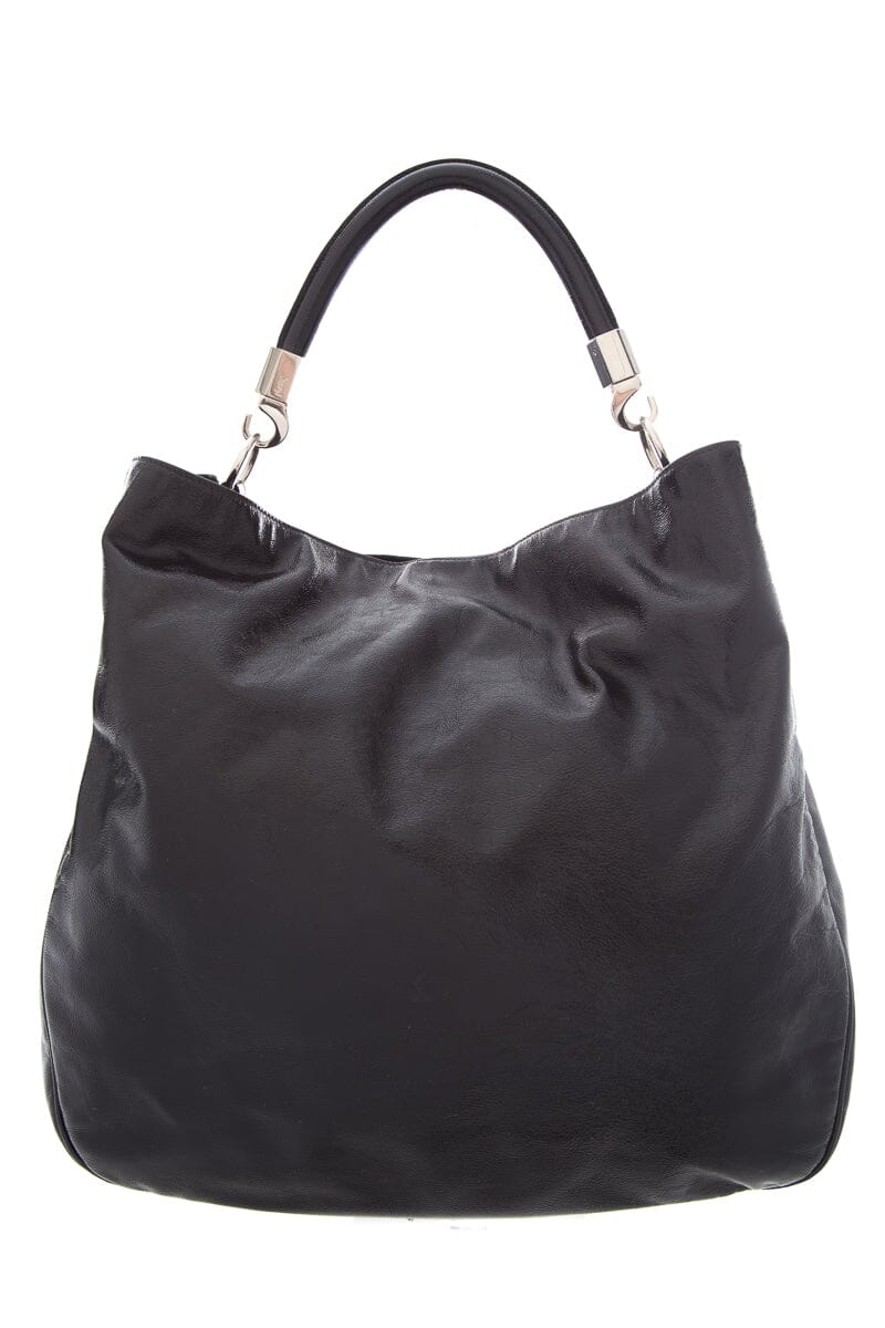 YSL Black Patent Leather Hobo Handbag