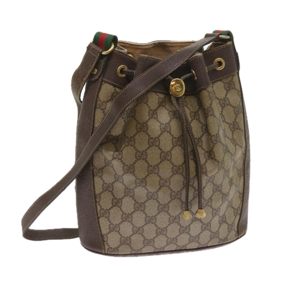 GUCCI GG Canvas Web Sherry Line Shoulder Bag PVC Leather Beige Green 58321
