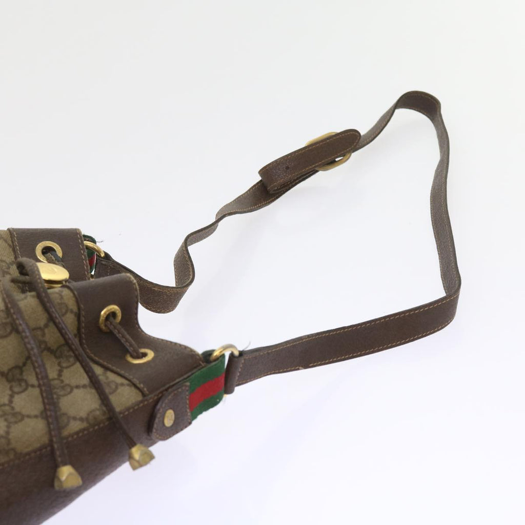 GUCCI GG Canvas Web Sherry Line Shoulder Bag PVC Leather Beige Green 58321