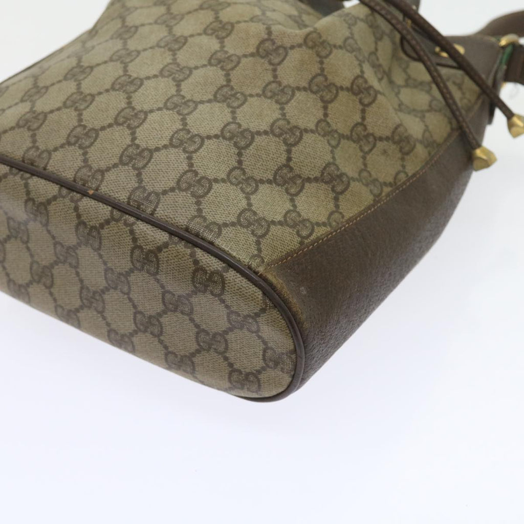 GUCCI GG Canvas Web Sherry Line Shoulder Bag PVC Leather Beige Green 58321