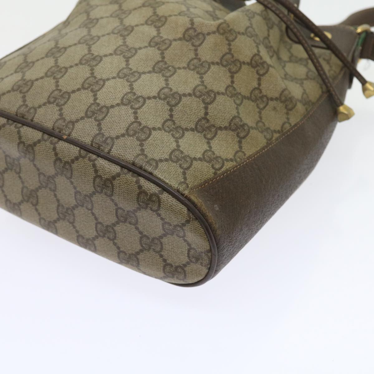 GUCCI GG Canvas Web Sherry Line Shoulder Bag PVC Leather Beige Green 58321