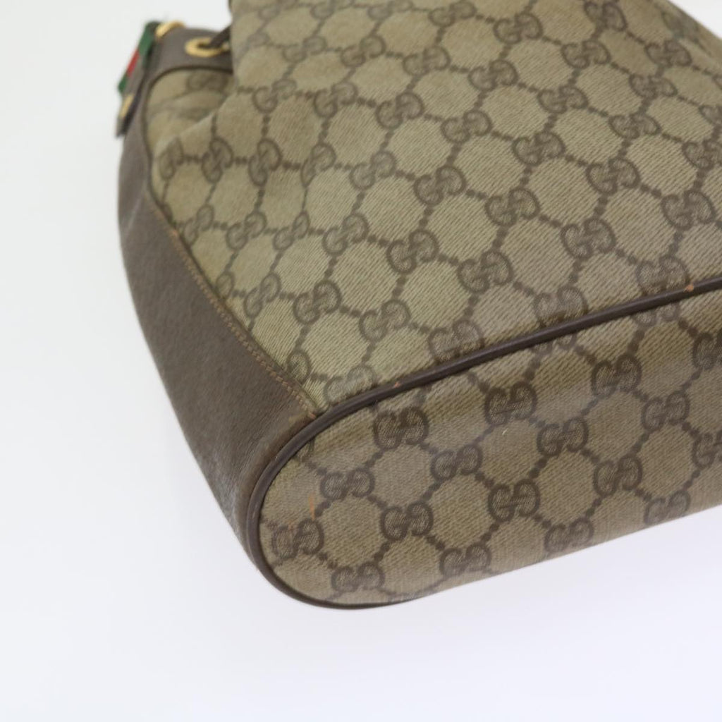 GUCCI GG Canvas Web Sherry Line Shoulder Bag PVC Leather Beige Green 58321