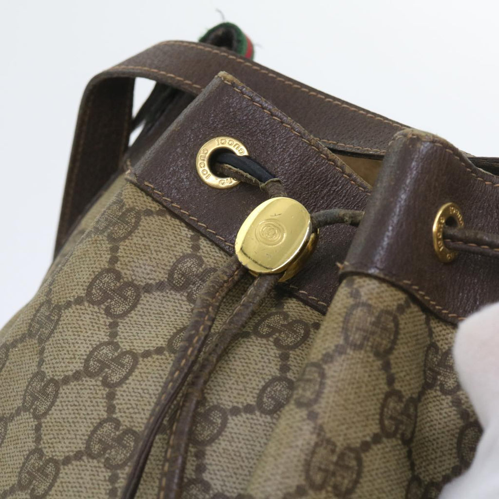 GUCCI GG Canvas Web Sherry Line Shoulder Bag PVC Leather Beige Green 58321