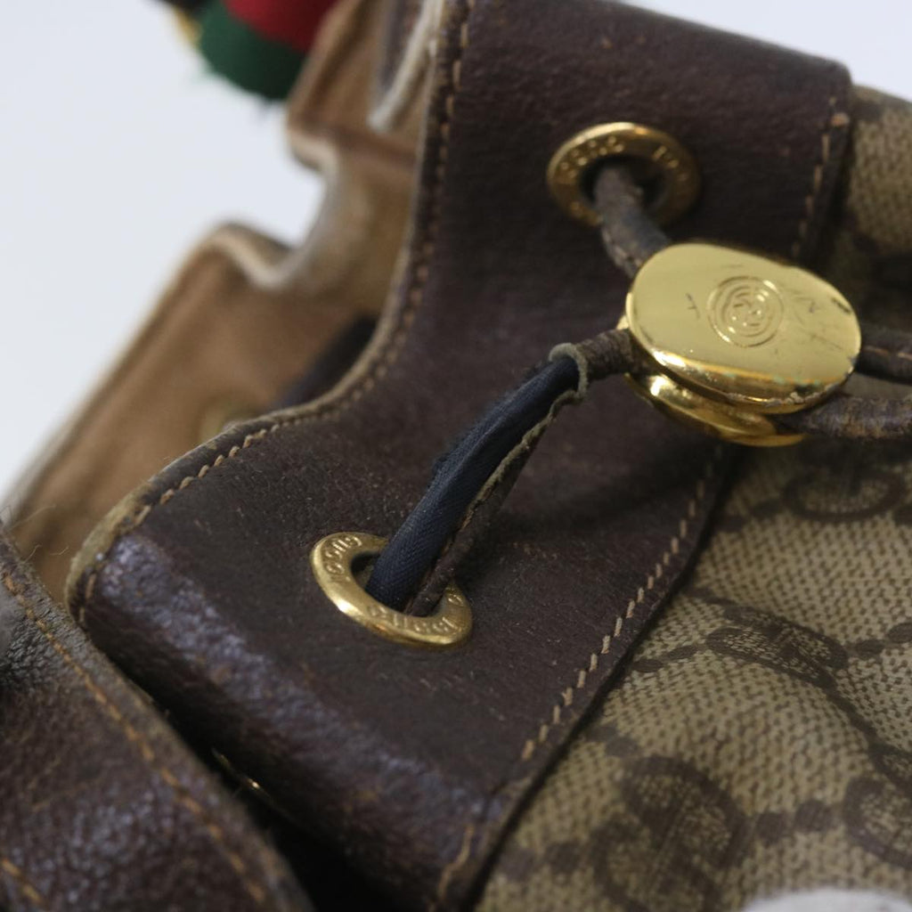 GUCCI GG Canvas Web Sherry Line Shoulder Bag PVC Leather Beige Green 58321