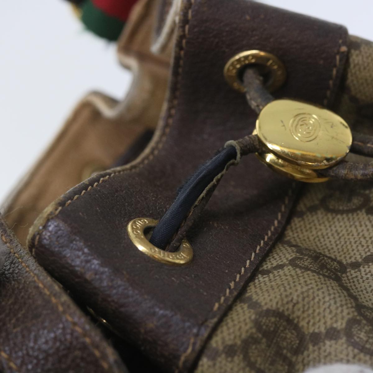GUCCI GG Canvas Web Sherry Line Shoulder Bag PVC Leather Beige Green 58321