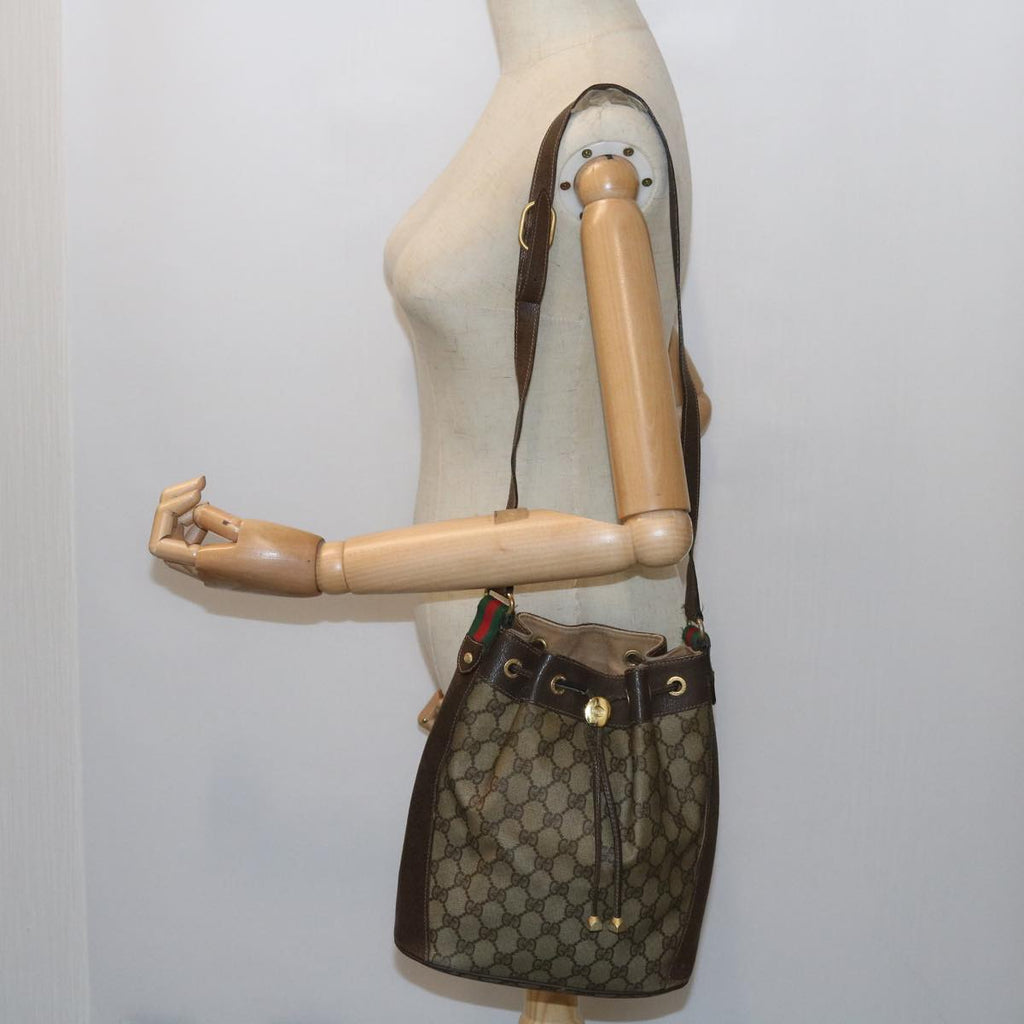 GUCCI GG Canvas Web Sherry Line Shoulder Bag PVC Leather Beige Green 58321