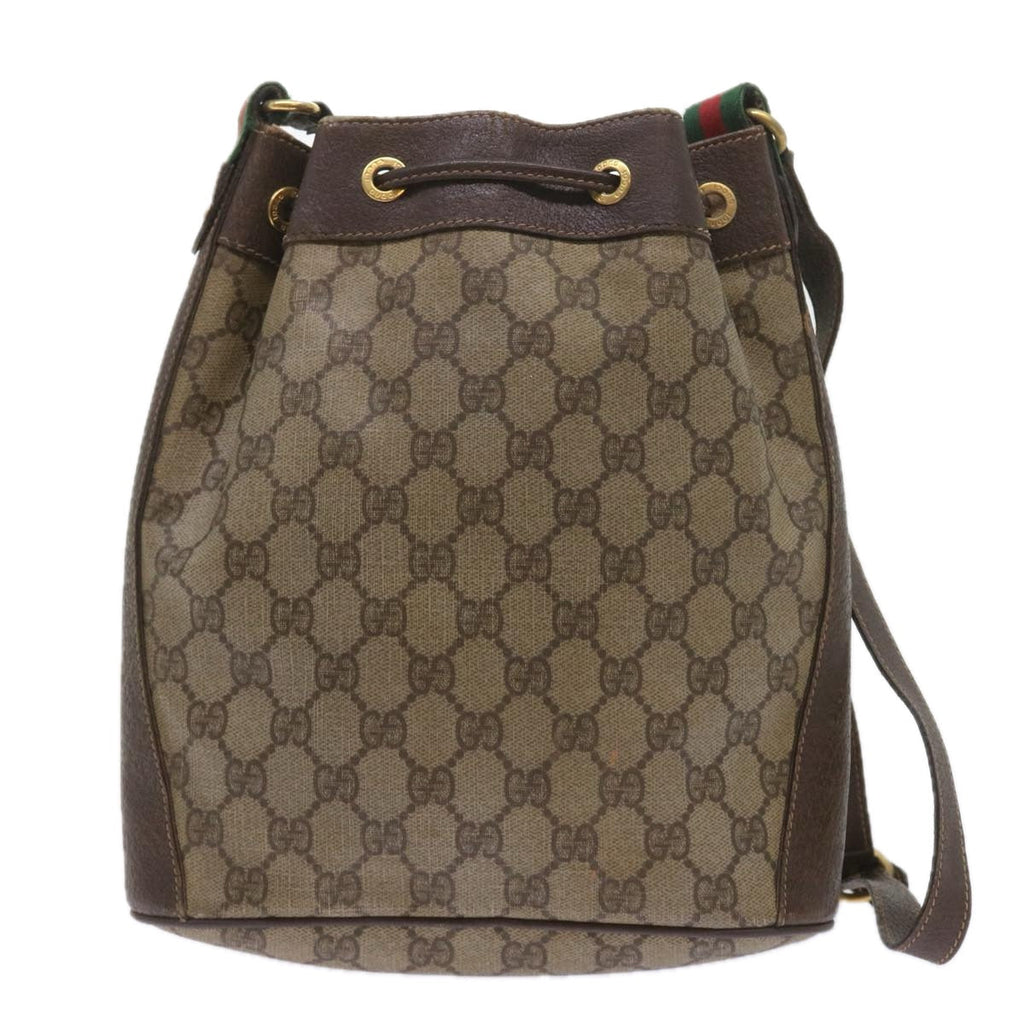 GUCCI GG Canvas Web Sherry Line Shoulder Bag PVC Leather Beige Green 58321