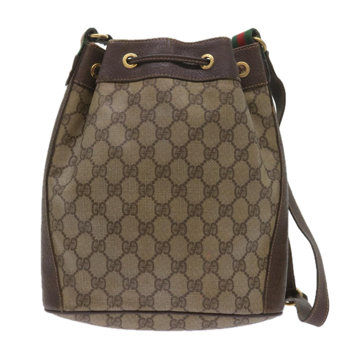 GUCCI GG Canvas Web Sherry Line Shoulder Bag PVC Leather Beige Green 58321