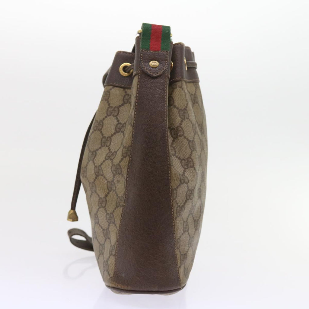 GUCCI GG Canvas Web Sherry Line Shoulder Bag PVC Leather Beige Green 58321