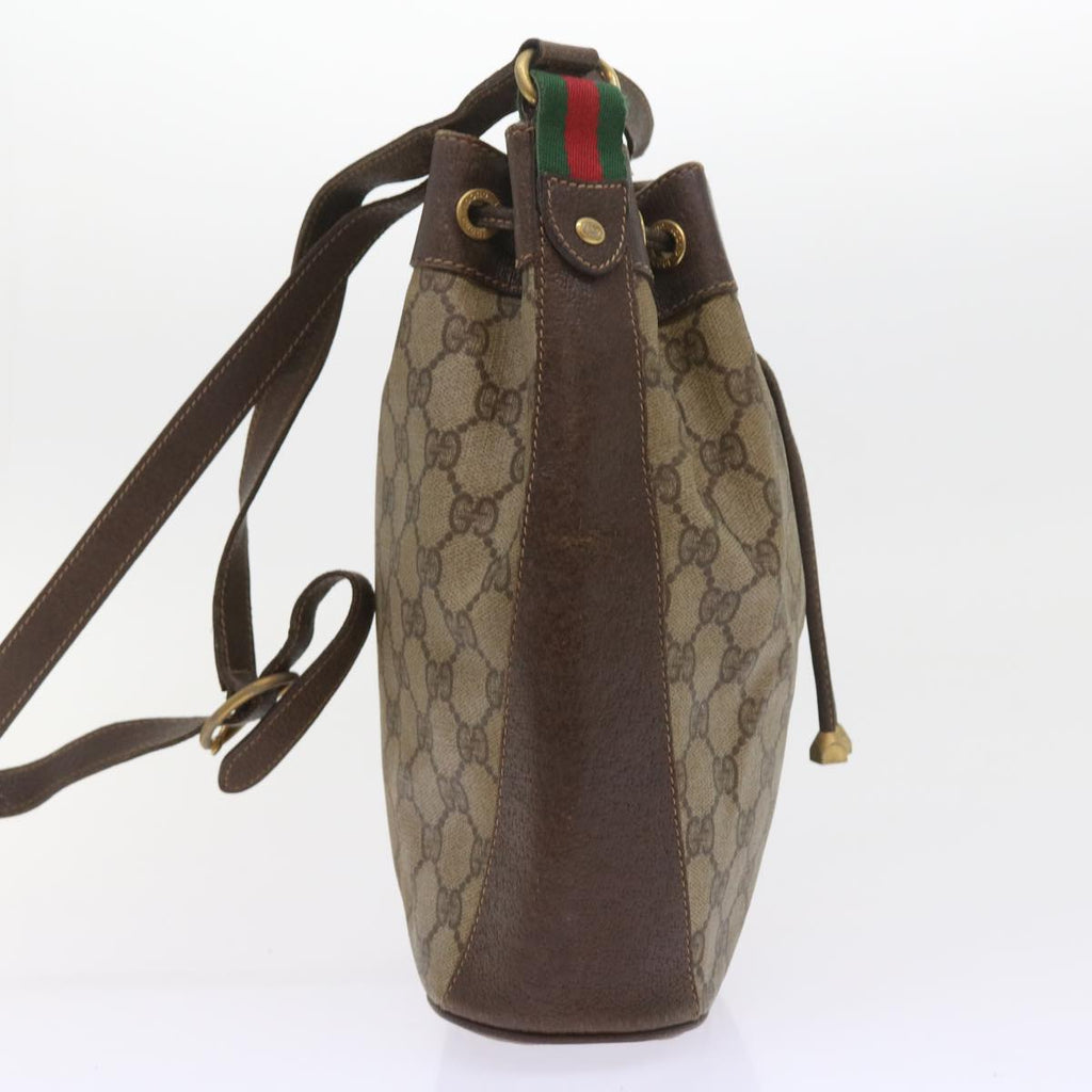GUCCI GG Canvas Web Sherry Line Shoulder Bag PVC Leather Beige Green 58321